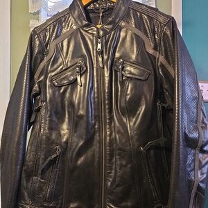 Womens Harley-Davidson Black Leather Bomber Jacket Size:2XL